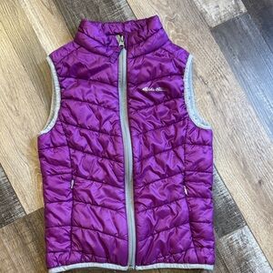 Eddie Bauer Girls' Magenta Quilted Puffer Vest with Gray Trim